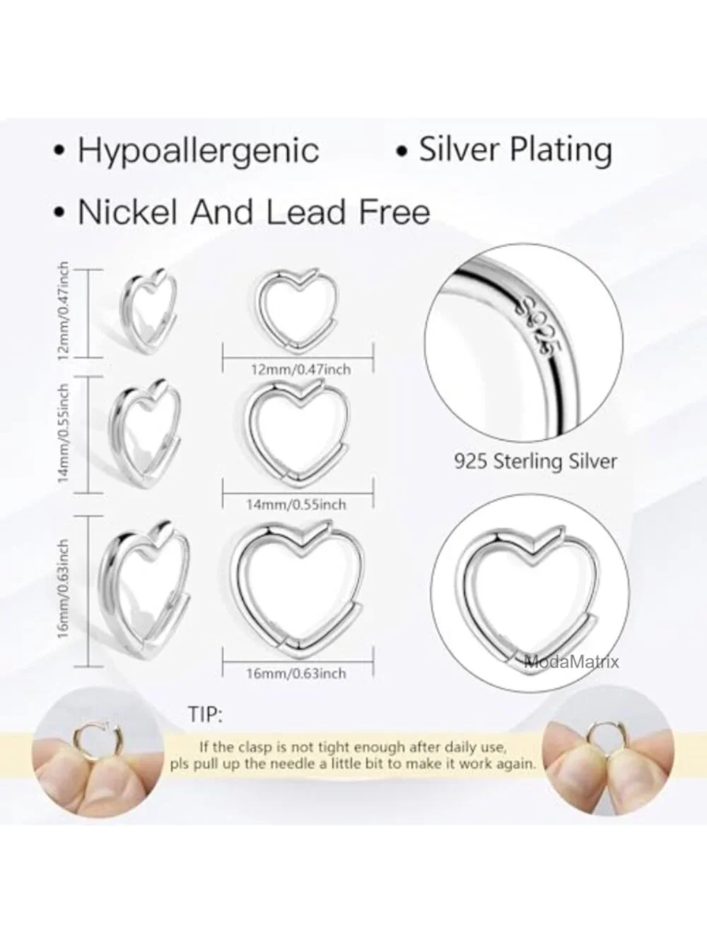 14K Gold Plated Silver Heart Hoop Earrings Set for Women 3 Pairs Hypoallergenic